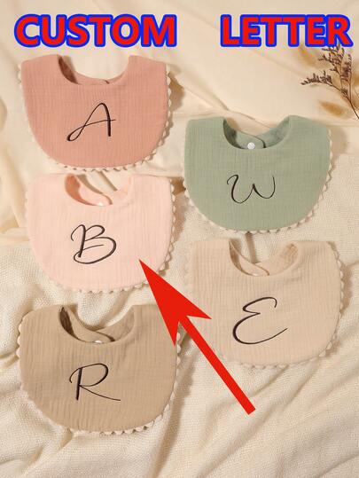 2pcs Customized Embroidered Name Baby Bibs & Burp Cloths, Adorable Gift For Baby Boys And Girls