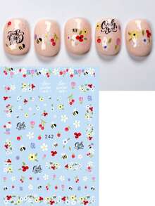 2件組 3D 春季美甲貼紙 可愛蜜蜂、瓢蟲、草莓、櫻花花卉 自黏式美甲貼花 卡哇伊春季美甲裝飾配件 - 彩色 - 查看 9