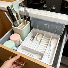 ✨ Organizador de Cubiertos para Cajón de Cocina | Tapa Antipolvo Multicompartimento para Cucharas, Tenedores y Palillos - Ver 6