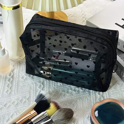 Thick Heart-Shaped Mesh Makeup Bag, Large Capacity Octagonal Toiletry Bag, Can Carry Small Item Storage Bag