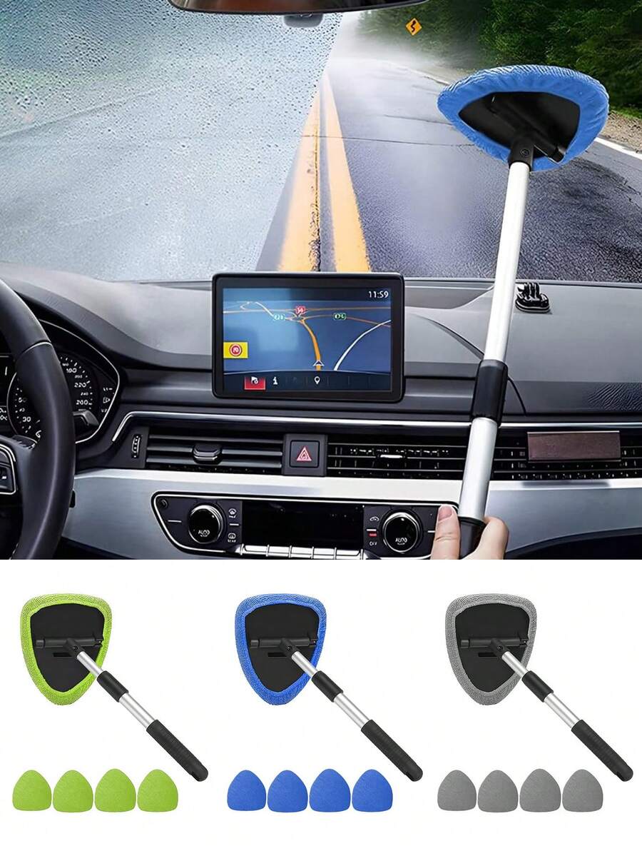 Car Glass Cleaning Tool, Window Cleaner With Reusable Washable Microfiber Pads And Extendable Handle, Suitable For Cars, Trucks, SUVs, RVs And Home Use (5 Pads/3 Pads/1 Pad) - one-size - View 1