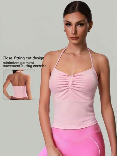 Women's Sexy Backless Backless Camisole Tank Top With Removable Pads, Suitable For Casual, Gym, Yoga, Pilates, For All Season