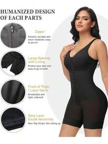 Colombian Shapewear, Women Full Body Shaper, Tummy Control Jumpsuit, Zipper Crotch With Steel Boning - 黑色 - 查看 4