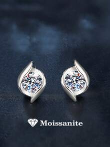 2 piezas Pendientes minimalistas de plata 925 con 0,5 quilates x 2 de Moissanita, adecuados para uso diario de mujeres, fiestas, vacaciones, regalo de joyería unisex para el Día de la Madre, aniversario de bodas, cumpleaños - Plateado - Ver 1