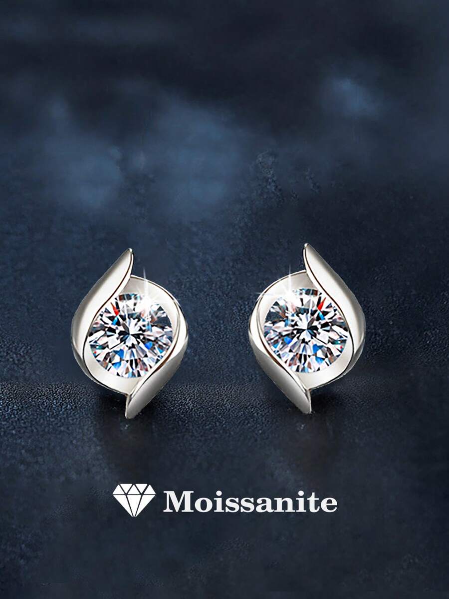 2 piezas Pendientes minimalistas de plata 925 con 0,5 quilates x 2 de Moissanita, adecuados para uso diario de mujeres, fiestas, vacaciones, regalo de joyería unisex para el Día de la Madre, aniversario de bodas, cumpleaños - Plateado - Ver 1