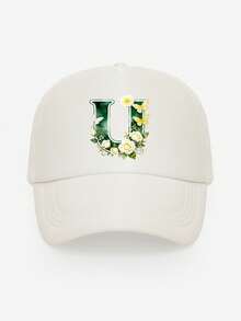 1pc Unisex Butterfly & Flower Letter Print Breathable Mesh Cap, Choose From 26 Letters, Fashionable Lightweight Sun Protection Hat For Spring/Summer Outdoor Daily Use, Suitable As Gift - White - View 15