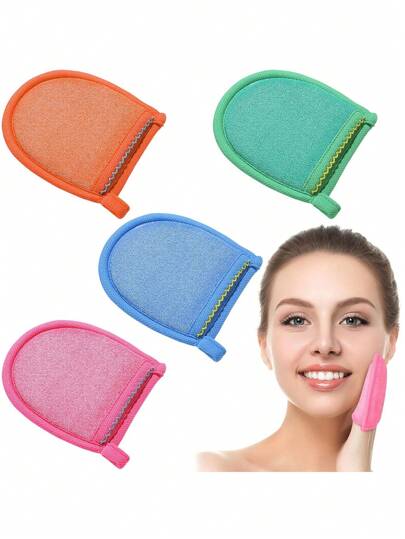 1只去角质手套，面部磨砂手套，深层去角质手套，适用于面部和身体，清洁手套，皮肤清洁剂，去除死皮或干燥皮肤，面部去角质磨砂工具（4种颜色可选）