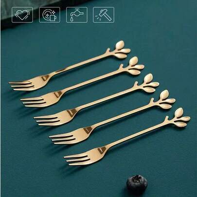 12/6/3/1 piezas Tenedores de postre de acero inoxidable, tenedores de fruta de 4.72 pulgadas con mango con forma de hoja, adecuados para el té de la tarde en casa, cafetería, fruta, pastel y postre, tenedores de acero inoxidable minimalistas y elegantes, esenciales de cocina, vajilla, ensalada, verduras