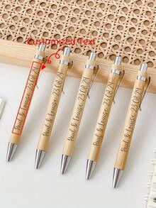 Customized Name/Logo Bamboo & Wood Beaded Ballpoint Pen, In-Stock Gift Pen - Brown - View 1