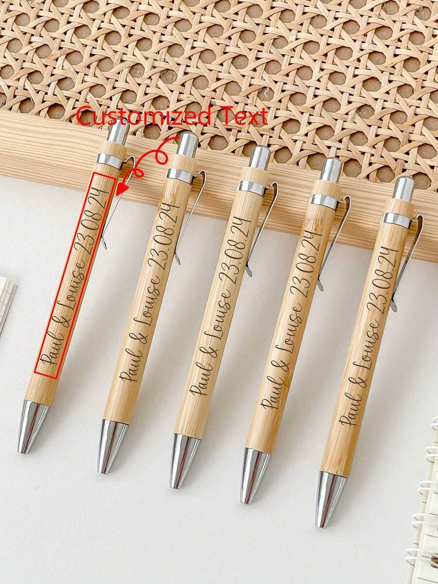 Customized Name/Logo Bamboo & Wood Beaded Ballpoint Pen, In-Stock Gift Pen - Brown - View 1
