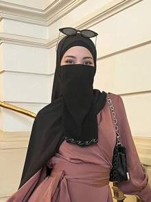 1 pièce Niqab élastique de couleur unie pour femmes, voile facial léger et respirant, facile à porter, convient pour être assorti avec le hijab et l'abaya pour s'habiller - Multicolore - Voir 22