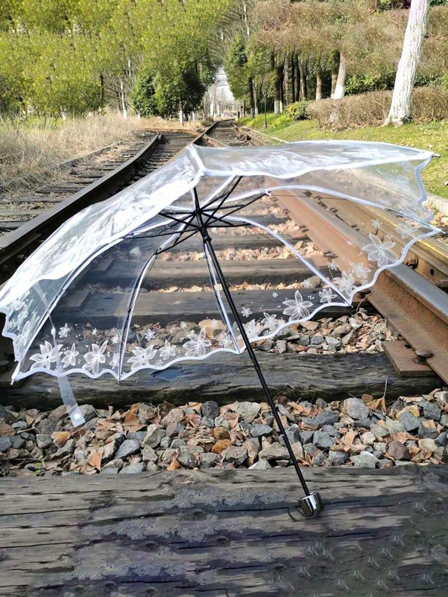1pc Transparent 3-Fold Umbrella, Suitable For Women And Students, Applicable For School, Office, Home And Travel, Back To School Season Supplies, Spring/Summer Selection, Bridesmaid Gift, Room, Beach, Travel Applicable, Unisex
