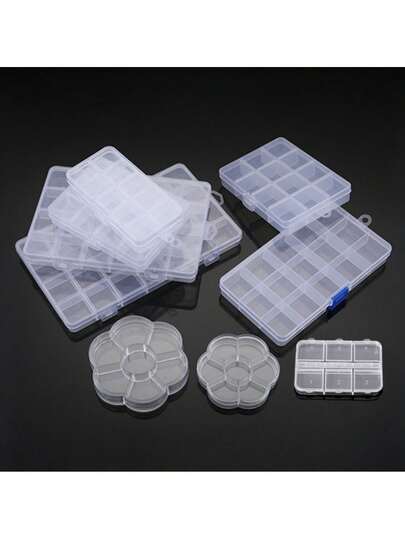 1个方形梅花形塑料收纳盒，8/12/24格透明首饰珠子DIY配件整理盒 X17
