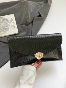 2026 New Glossy Envelope Clutch Bag, High-End Elegant Evening Bag, Versatile Korean Style Minimalist Large Capacity Flap Lock Shoulder Envelope Bag - Black - View 2