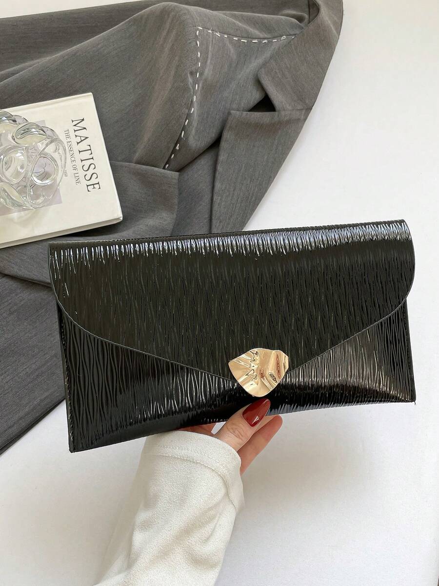 2026 New Glossy Envelope Clutch Bag, High-End Elegant Evening Bag, Versatile Korean Style Minimalist Large Capacity Flap Lock Shoulder Envelope Bag