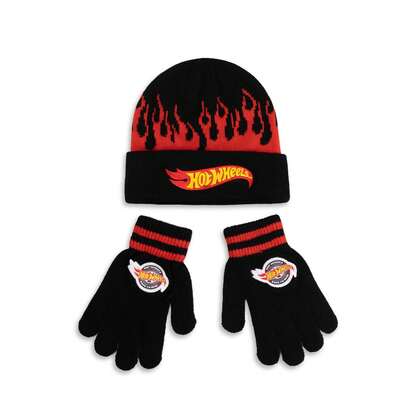  Vanilla Underground X Hot Wheels Unisex Kids Black Beanie And Gloves Set | Hot Wheels Knit Hat | Officially Licensed Merch