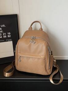 1pc Fashion Casual Large Capacity Multi-Pocket PU Leather Backpack, Adjustable Shoulder Strap, Campus Style Student Backpack - Multiple Colors - View 15