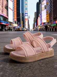 女童凉鞋，休闲沙滩鞋，适合搭配连衣裙 - 粉色 - 查看 5