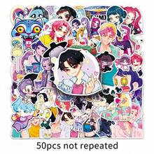 50张卡通动漫贴纸，K-Pop女团贴纸，动漫人物贴纸，儿童贴纸，防水DIY创意贴纸，适用于滑板、行李箱、笔记本、水瓶等，圣诞小礼物，剪贴簿用品，文具趣味贴纸 - 1 Set - 查看 5