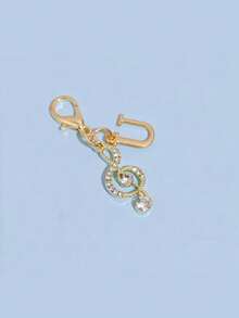 1pc Fashionable Elegant Lobster Clasp Rhinestone Music Note & Letter Shaped Keychain Pendant, Hollow Design With Embedded Rhinestones, Suitable For DIY Shoe Charms, Key Chains, Gift Packaging And Birthday/Holiday Gifts - Gold - View 21