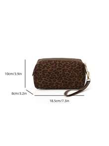 1pc Women's Leopard Print Cosmetic Bag, Minimalist Casual Lightweight Handbag Suitable For Travel, Commute, Daily Use - Coffee - View 2