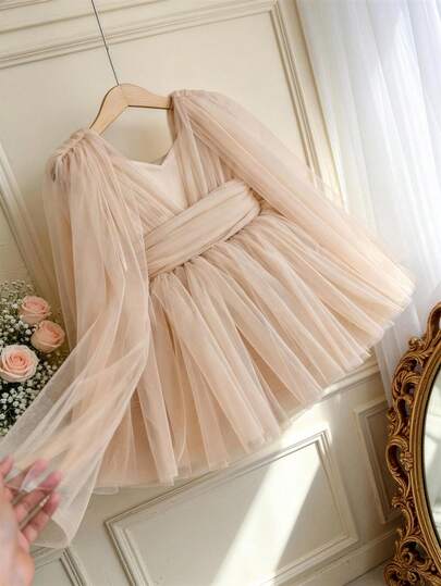 Baby Girls' Sleeveless Tulle White Dress, Elegant Princess Party Dress, Suitable For Baby's 1st Birthday, Wedding, Banquet, Party, Special Occasion