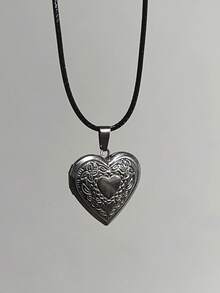 浪漫心形吊坠盒，可打开，银色，时尚独特，相框项链，男女皆宜，情人节、母亲节礼物 - 銀色 - 查看 7