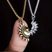 2 piezas, Sencillez personalizada, Collar con colgante asimétrico de aleación con sol y luna, Cadena de suéter, Collar de pareja, Adecuado para reuniones diarias y fiestas - Multicolor - Ver 4