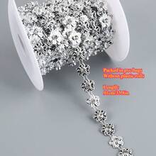 1pc 1.2cm/0.47in Width Elegant Double Line Plastic Rounded Flower With Rhinestones Beaded Chain Trim Garland For Sewing Bridal Dress Decor Weddings Party Home Decor, DIY Creative Decorations, Jewelry Making Kits (91cm/35.8in Per Pack) - Chain - View 9