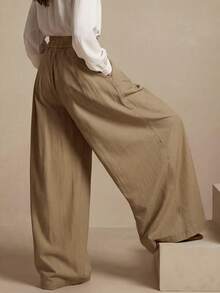 SUNSTORY 女士四季百搭纯色时尚休闲街头宽松阔腿裤，适合休闲聚会、商务通勤、夏季度假、休闲旅行、街拍等场合。 - 卡其色 - 查看 2