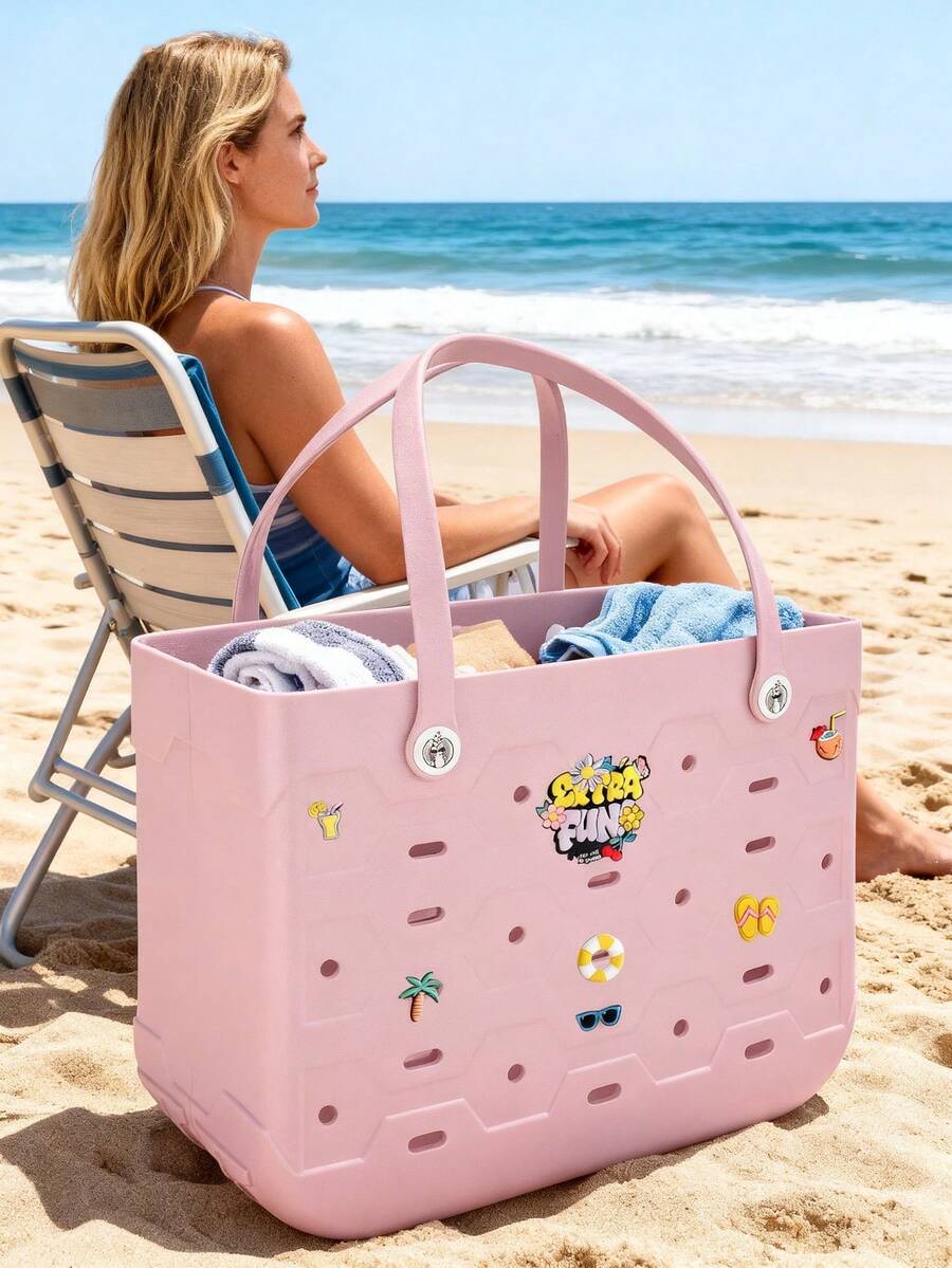 1pc X-Large EVA Rubber Tote Bag/Beach Bag, EVA Women's Fashionable Casual Shopping Bag, EVA Backpack Tote Bag, Washable, Durable, Lightweight Beach Tote Bag, Travel Tote Bag, Women's Picnic Shoulder Bag - Suitable For Beach, Pool, Vacation, Shopping, Camping, And Hiking. - 彩色 - 查看 1