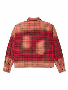 Street Life Spring Casual Graphic Men'S Shirt With Rhinestone Plaid Pattern, Long Sleeve, Streetwear American Style - Red - View 3