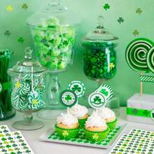 圣帕特里克节绿色四叶草幸运标签自粘装饰贴纸派对礼物封口贴纸 - 彩色 - 查看 6