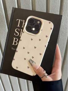 1pc White & Brown Tone Flat Heart Shaped Minimalist Full Coverage TPU Shockproof Phone Case, Compatible With Apple 17, 16, 15, 14, 13, 12, 11 Pro Max, Air, And Series - Multicolor - View 3