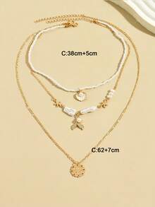 2件套夏季海滩度假多层项链，时尚海洋风海星贝壳鱼尾吊坠项链套装，适合日常佩戴、海滩旅行和约会，手工制作的链条可根据需要裁剪长度 - 彩色 - 查看 4