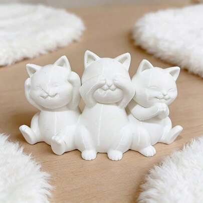 3pcs Wise Cat Figurines, Cat Desktop Decor, Ancient Wisdom Decoration, Suitable For Those Who Appreciate Wisdom (Or Satire), Also A Thoughtful Gift For Cat Lovers