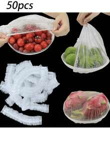 90-100pcs/190-200pcs Transparent Plastic Cover PE Thin Film Plastic Bags For Bowl Cover Leftover Food Cap, Kitchen Essentials To Keep Your Food Fresh - Clear - View 5