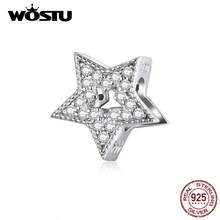 WOSTU 1pc Dazzling Cubic Zirconia Star Charm 925 Sterling Silver Shiny Star Bead Pendant Fit Original Bracelet Wedding Jewelry Gift - Silver - View 2