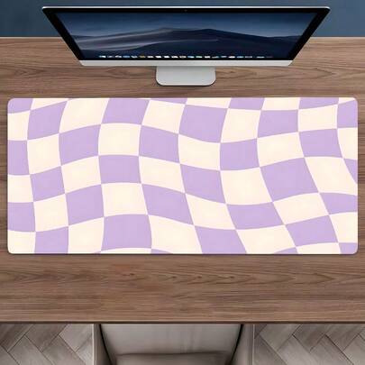 YUFZX 紫色波浪纹方格大号加长游戏鼠标垫，防滑橡胶底座，锁边缝制桌垫，美观艺术设计桌垫，耐用电脑配件，适用于家庭办公和游戏环境，是游戏玩家和爱美少女的理想礼物