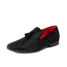 Men's Tassel Dress Loafers Slip On Comfortable Rhinestone Tuxedo Shoes For Wedding Party Graduation - 黑色 - 查看 5