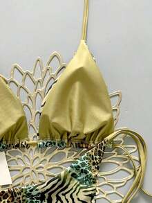 2025 Vintage Leopard Print Pattern Bikini 2 Pieces Set Women - Màu xanh Ô liu - Xem 6