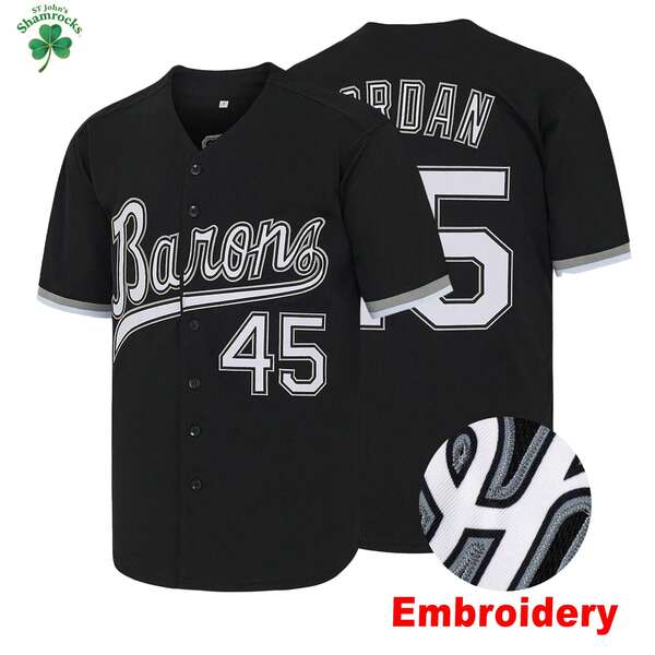 MEAN MACHINE 90s #45 Barons Classic Black Baseball Jersey,Lette Embroidered Professional Sports Clothing Unisex