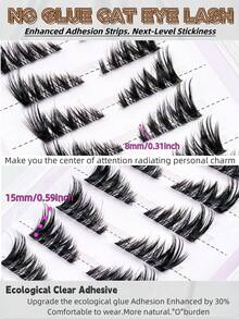 10对半截假睫毛，无需胶水，打造猫眼妆效，自然逼真，透明带设计，轻盈柔软，可重复使用，适合新手、旅行佩戴、新娘妆等场合。 - 黑色 - 查看 3