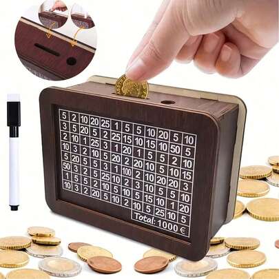 1 chiếc ống tiết kiệm bằng gỗ có thể tái sử dụng, mệnh giá 1000/3000/5000/10000 Euro, dùng để lập kế hoạch tiết kiệm, trang trí nhà cửa, vật trang trí bàn làm việc, quà tặng Halloween/Giáng sinh, thích hợp làm quà cho bạn bè, mẹ, cha, người yêu (Màu sắc và kiểu dáng ngẫu nhiên)