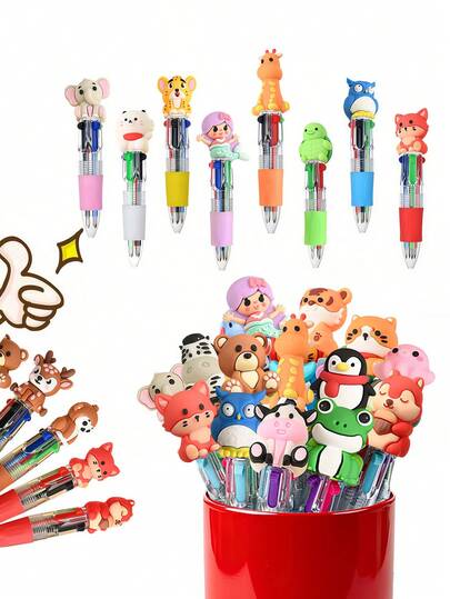 20pcs/Set - Assorted Animal Shaped Ballpoint Pens, 4-In-1 Cute Pens Featuring Rabbit, Cow, Frog, Elephant, Tiger, Lion And Monkey Designs, Great Gift For School, Office, Art Projects, Birthday Parties And More