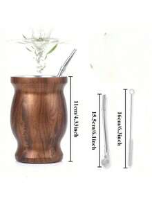 1 cốc trà Mate hai lớp bằng thép không gỉ 237ml kèm ống hút và cọ, cốc trà hình quả bầu cách nhiệt chân không, lý tưởng cho gia đình, văn phòng, du lịch hoặc sử dụng ngoài trời, hoàn hảo để thưởng thức trà Mate và làm quà tặng. - Kiểu vân gỗ - Xem 2