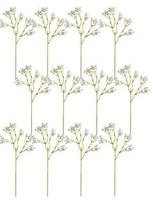 12/24支仿真满天星花，绿色花茎，触感逼真，白色仿真花，适用于婚礼花束、桌面装饰、插花和摆设 - 白色 - 查看 12