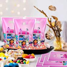 10pcs Dollhouse Party Gift Bag Pink Handheld Plastic Bag Birthday Companion Gift Bag New Year's Gift, Valentine's Day Gift, Easter Gift - Multicolor - View 2