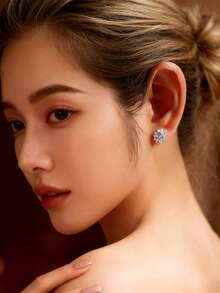 2件套精美女士S925纯银向日葵耳钉，时尚百搭高端1克拉立方氧化锆耳环，送给她的派对礼物 - 銀色 - 查看 7