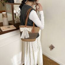 1pc Fashion Straw Woven Tote Bag, Large Capacity Beach Travel Handbag, Commuter Shoulder Bag With Scarf Bow Detail, Suitable For Elegant Ladies Casual, Beach Trip, Daily Matching - Multicolor - View 4